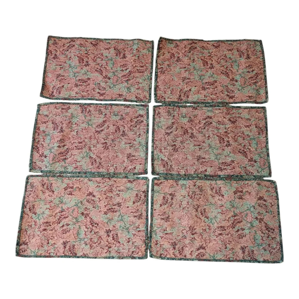 Vintage 6 Handmade Woven Tapestry Holly Berry Winter Holiday Christmas Placemats